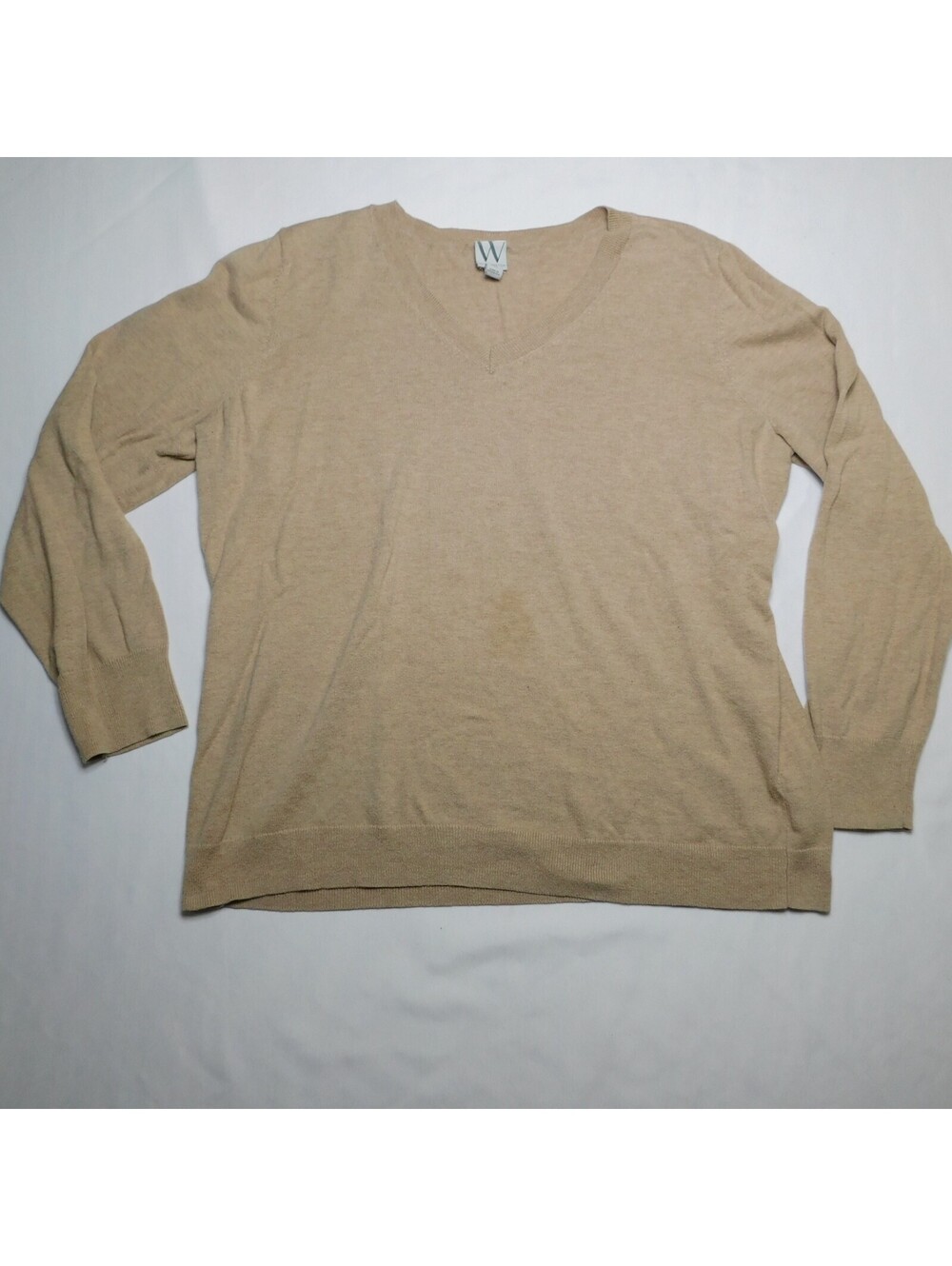 Worthington Womens Sweater XXL Extra Extra Large Beige Tan V-Neck Knit Pullover